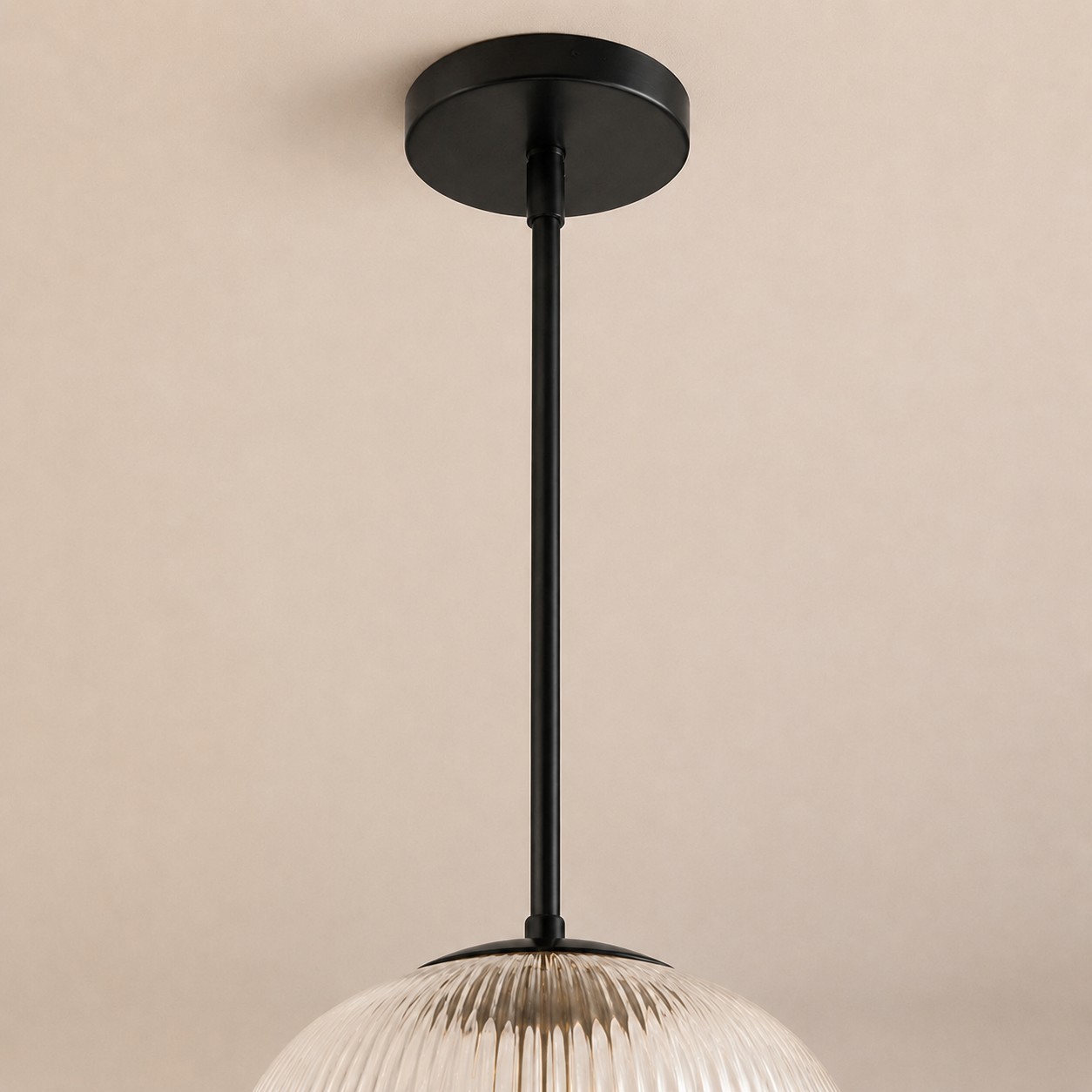 Alain Farmhouse Cooper Ribbed Glass Pendant Light