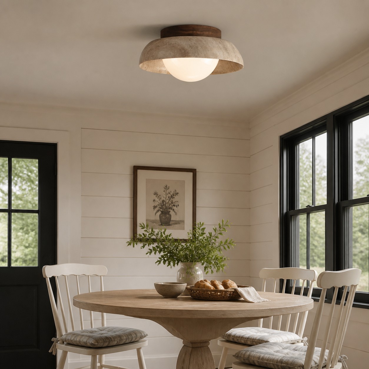 Arthur Modern Travertine Round Semi Globe Ceiling Light