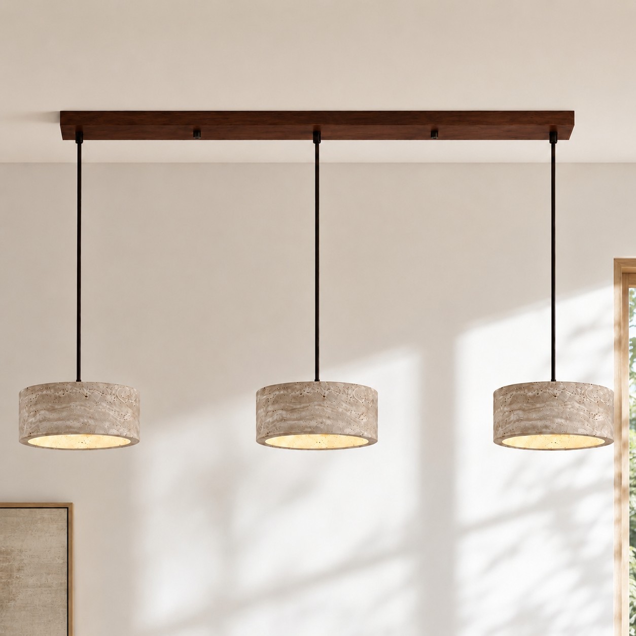 Veloria Scandinavian Travertine Round Pendant Light