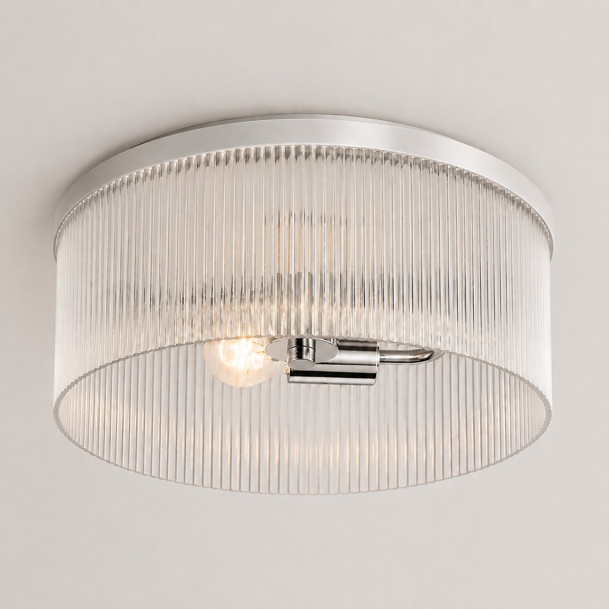 Sylan Farmhouse Round Ribbed Glass Flush Mount Ceiling Light