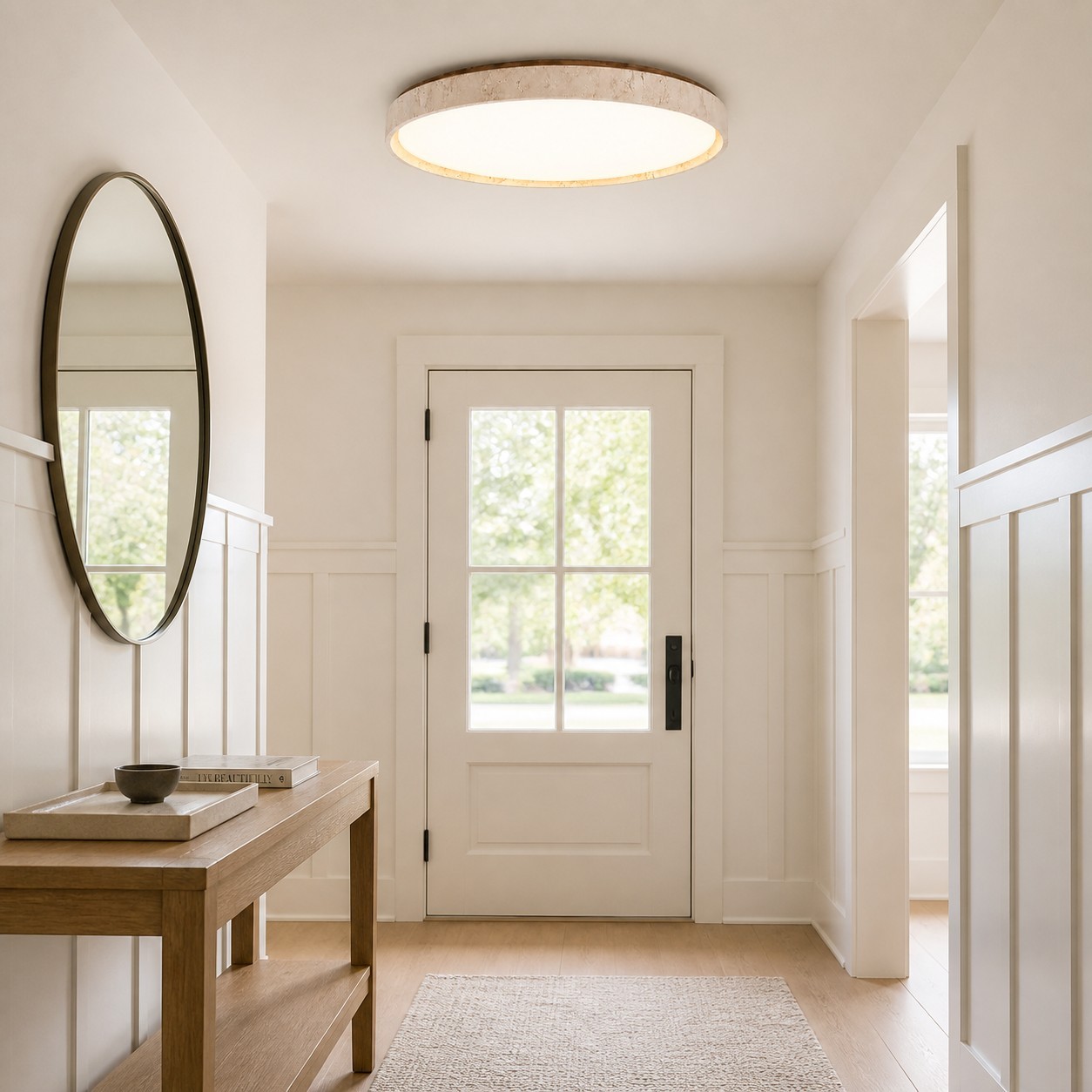 Veyran Minimalist Travertine Round LED Flush Mount Ceiling Light