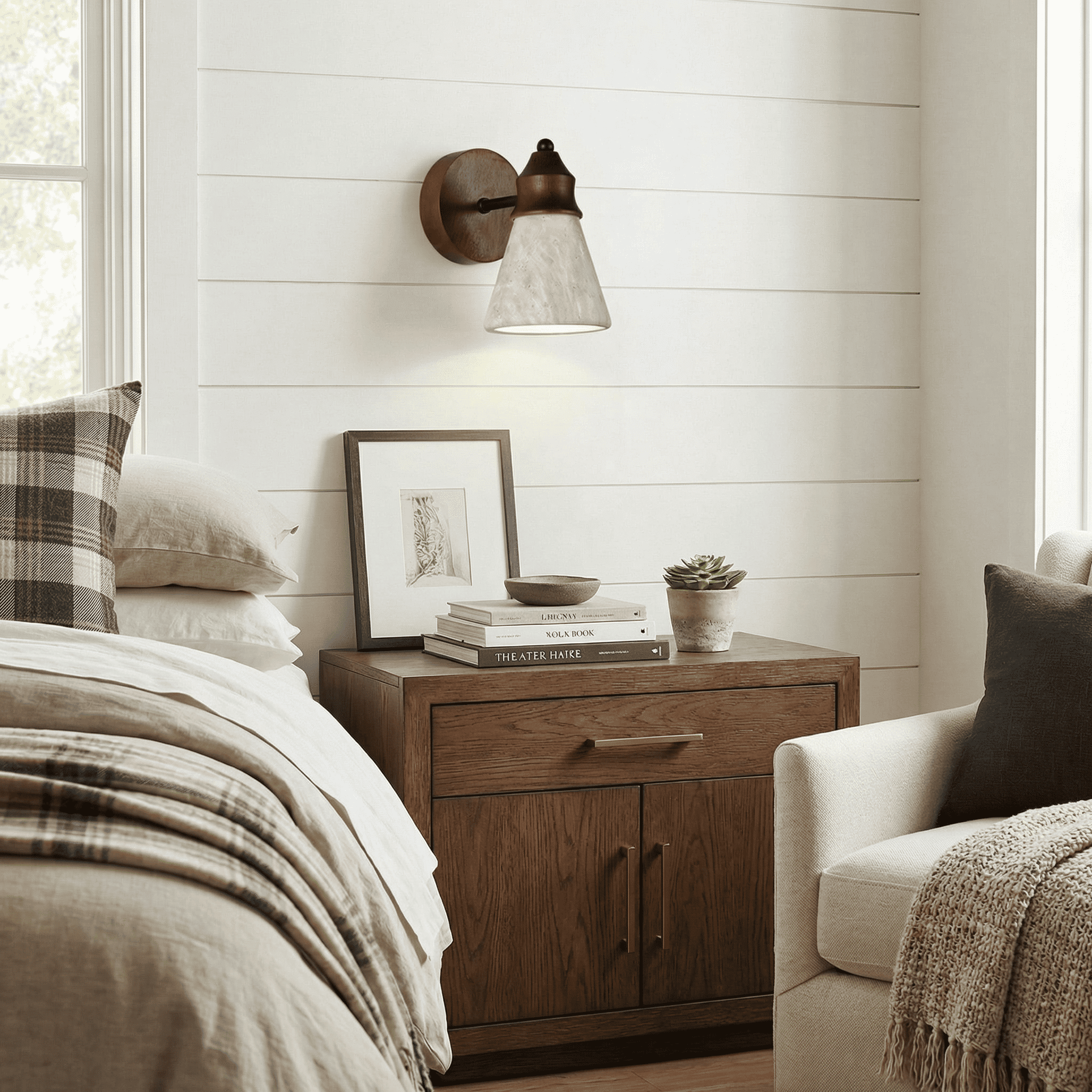 Jericho Wabi-Sabi Travertine Wood Tapered Wall Light