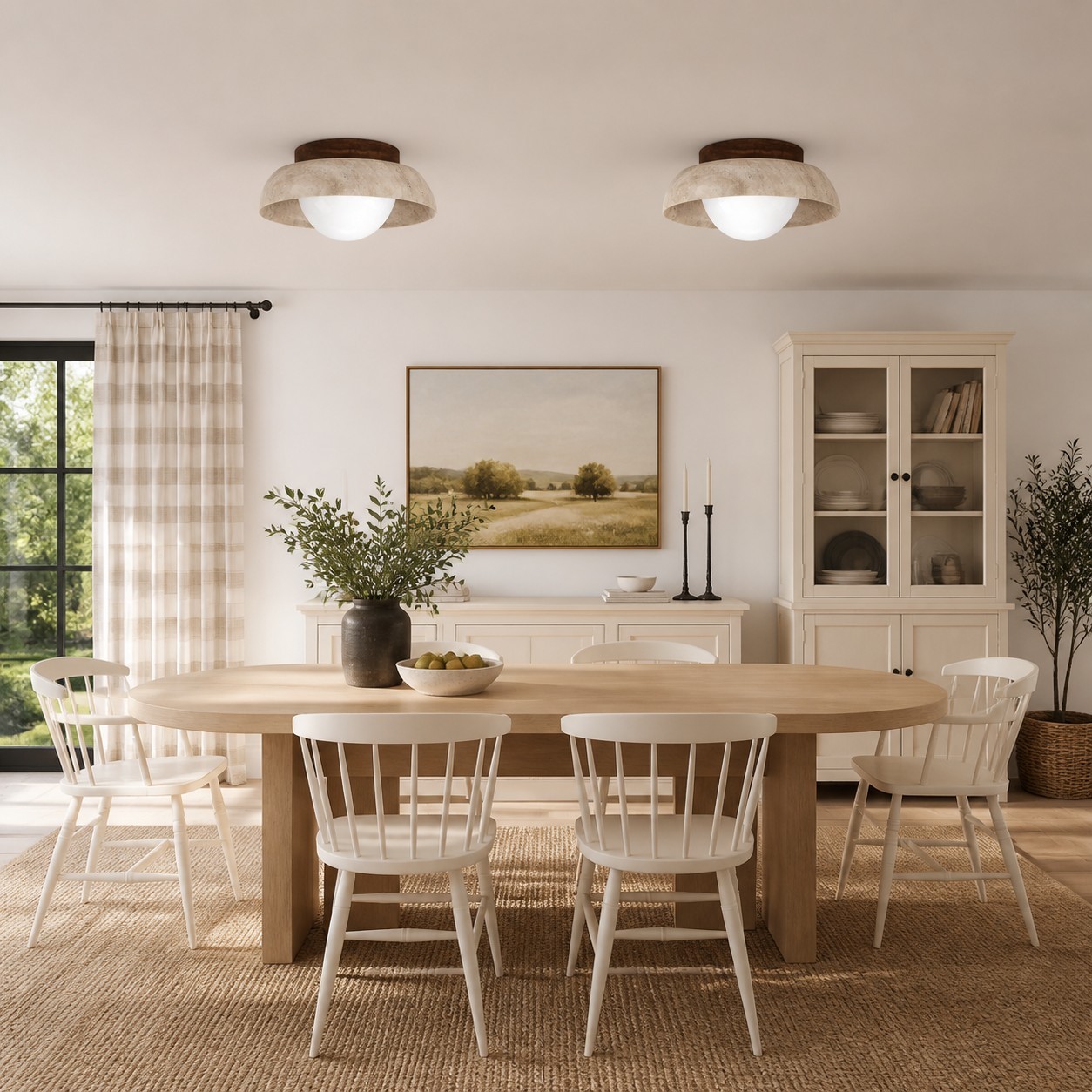 Arthur Modern Travertine Round Semi Globe Ceiling Light