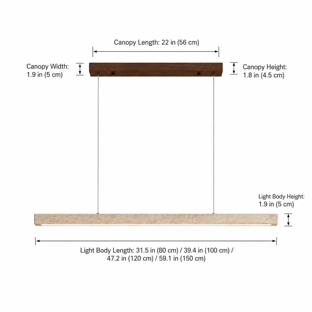 Umberto Minimalist Travertine Linear Pendant Light