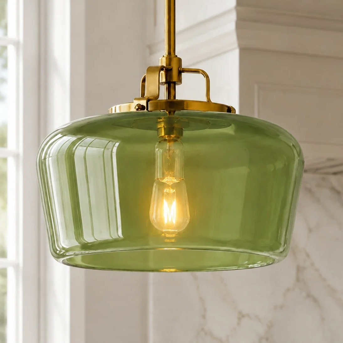 Nathaniel Vintage Brass Rounded Bowl Glass Shade Pendant Light