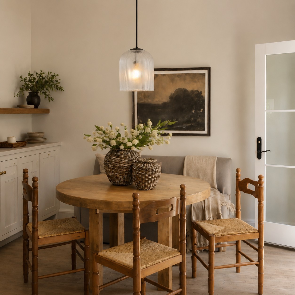 Alain Farmhouse Cooper Ribbed Glass Pendant Light