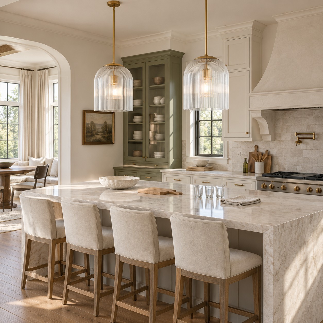 Alain Farmhouse Cooper Ribbed Glass Pendant Light For Dining Room & Kitchen