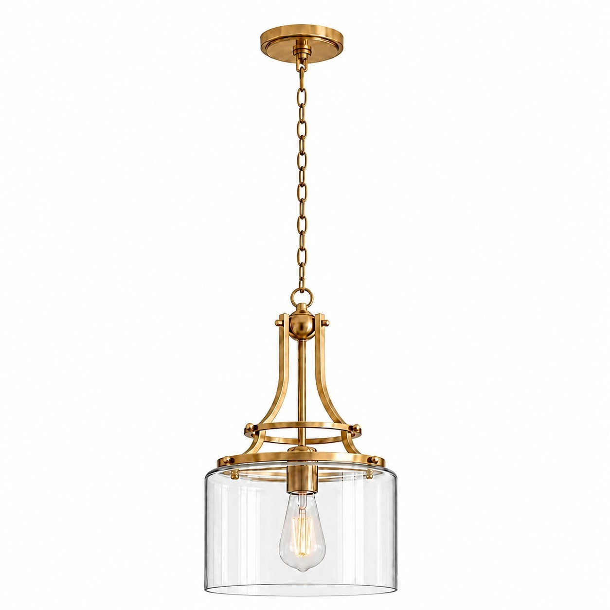 Trevor Vintage Clear Cylinder Glass Brass Chain Pendant Light