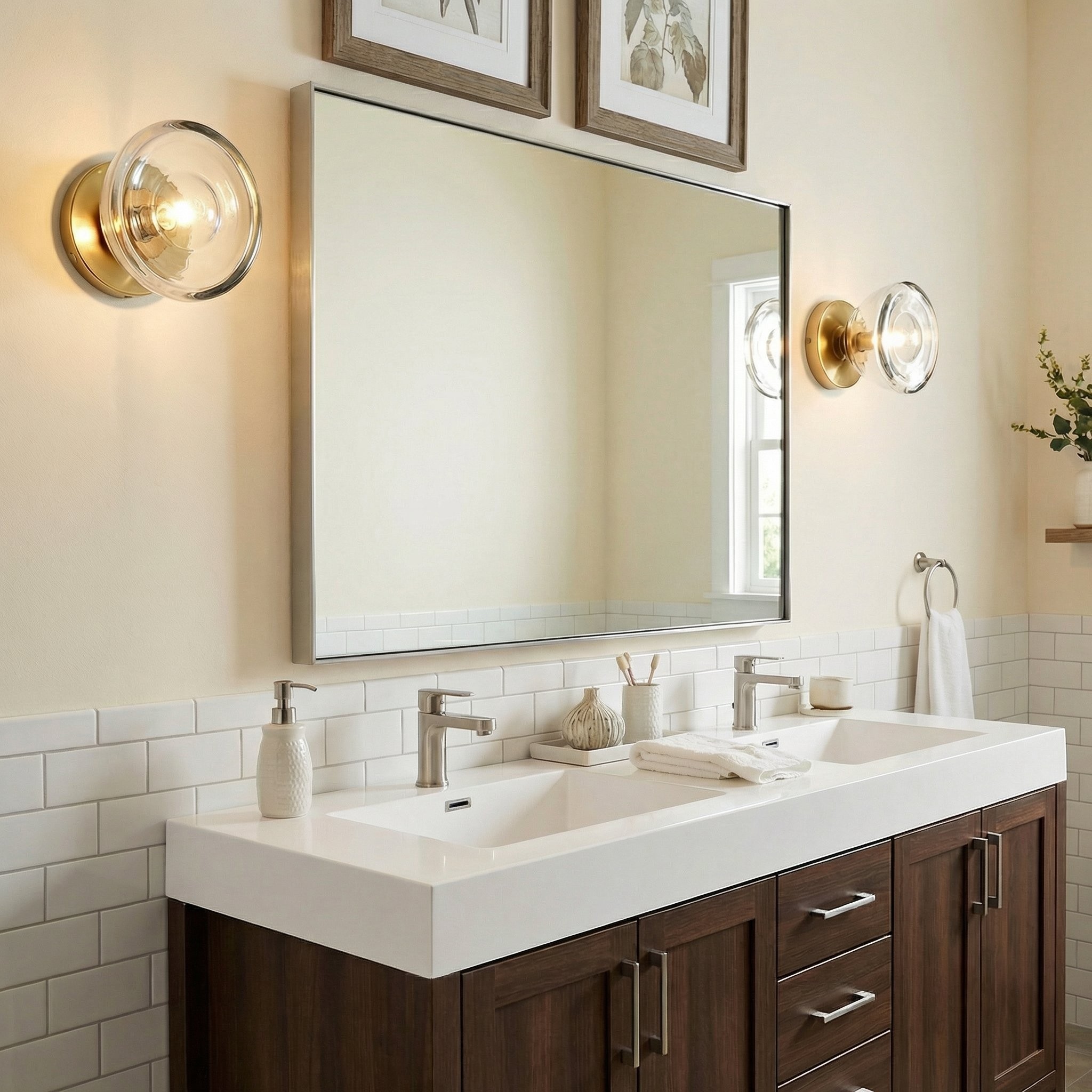Brenna Modern Brass Cast Glass Dome Flush Mount & Wall Sconce