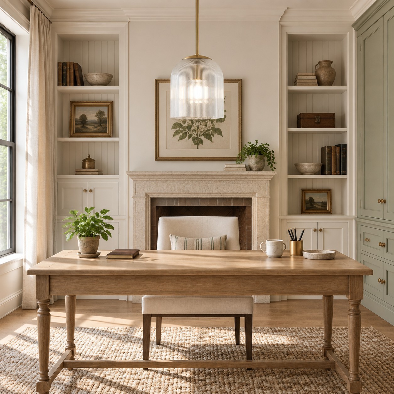 Alain Farmhouse Cooper Ribbed Glass Pendant Light For Dining Room & Kitchen