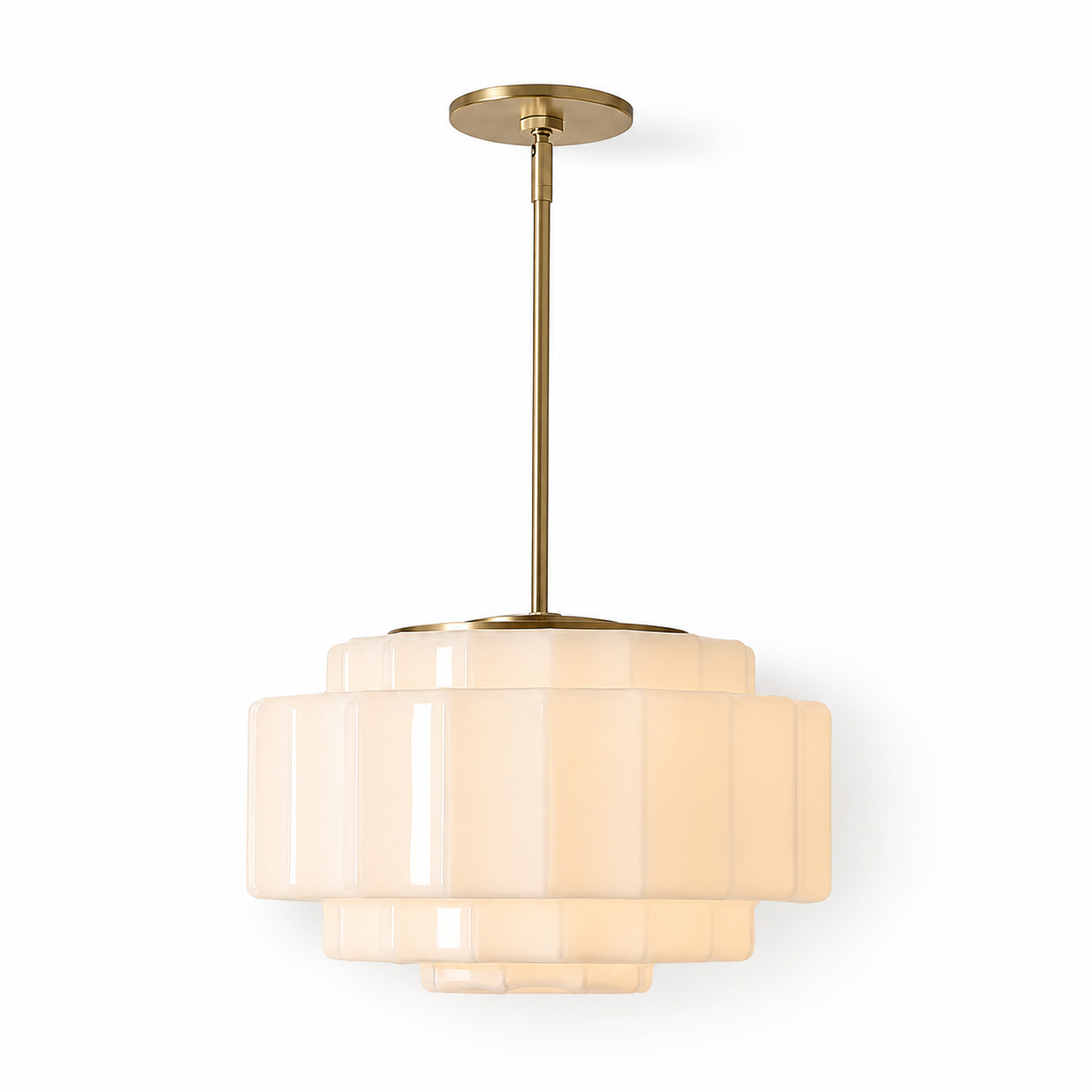 Winry Antique Brass Tiered Milk Glass Pendant Light