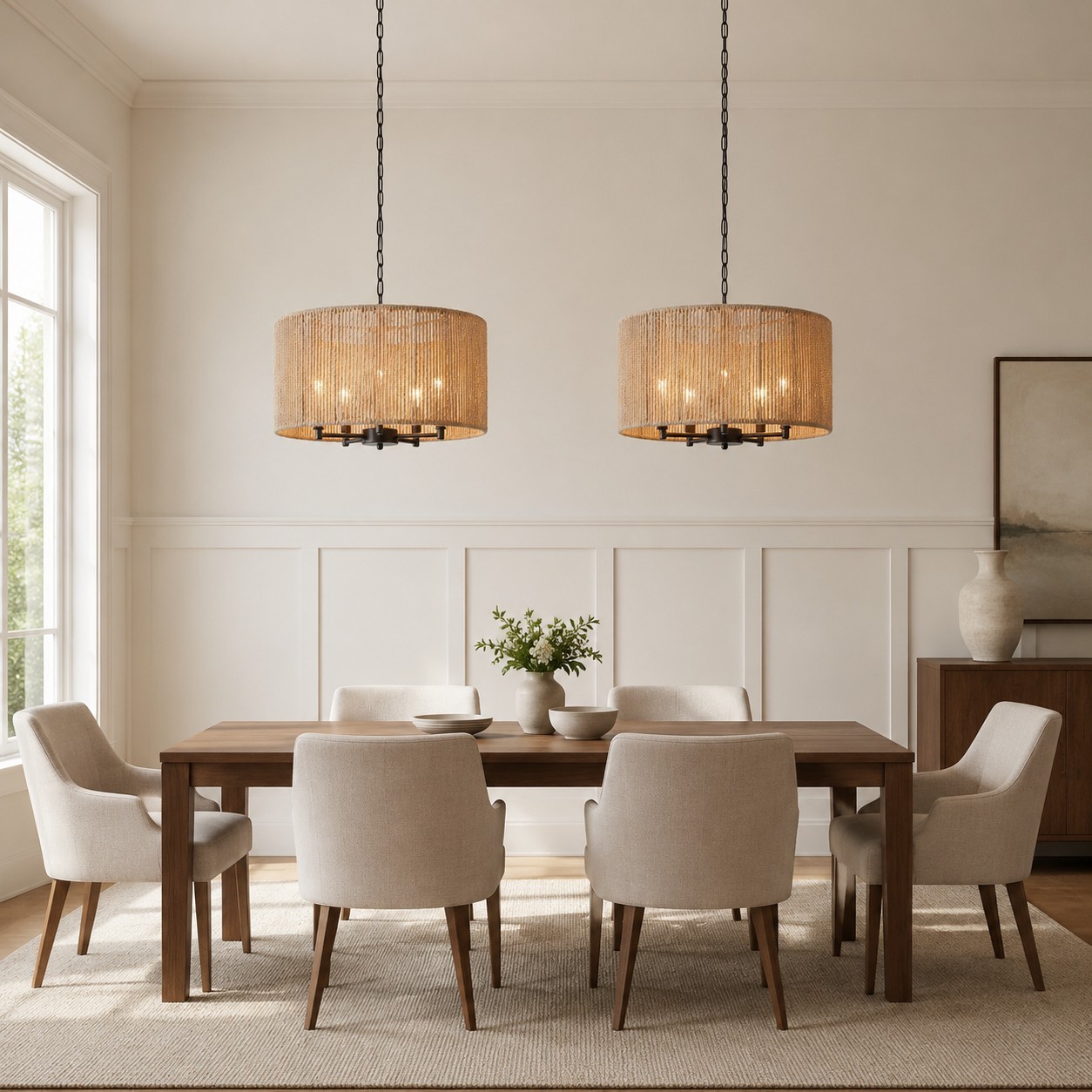 Haynes Rustic Rattan Dimmable Drum Pendant Light