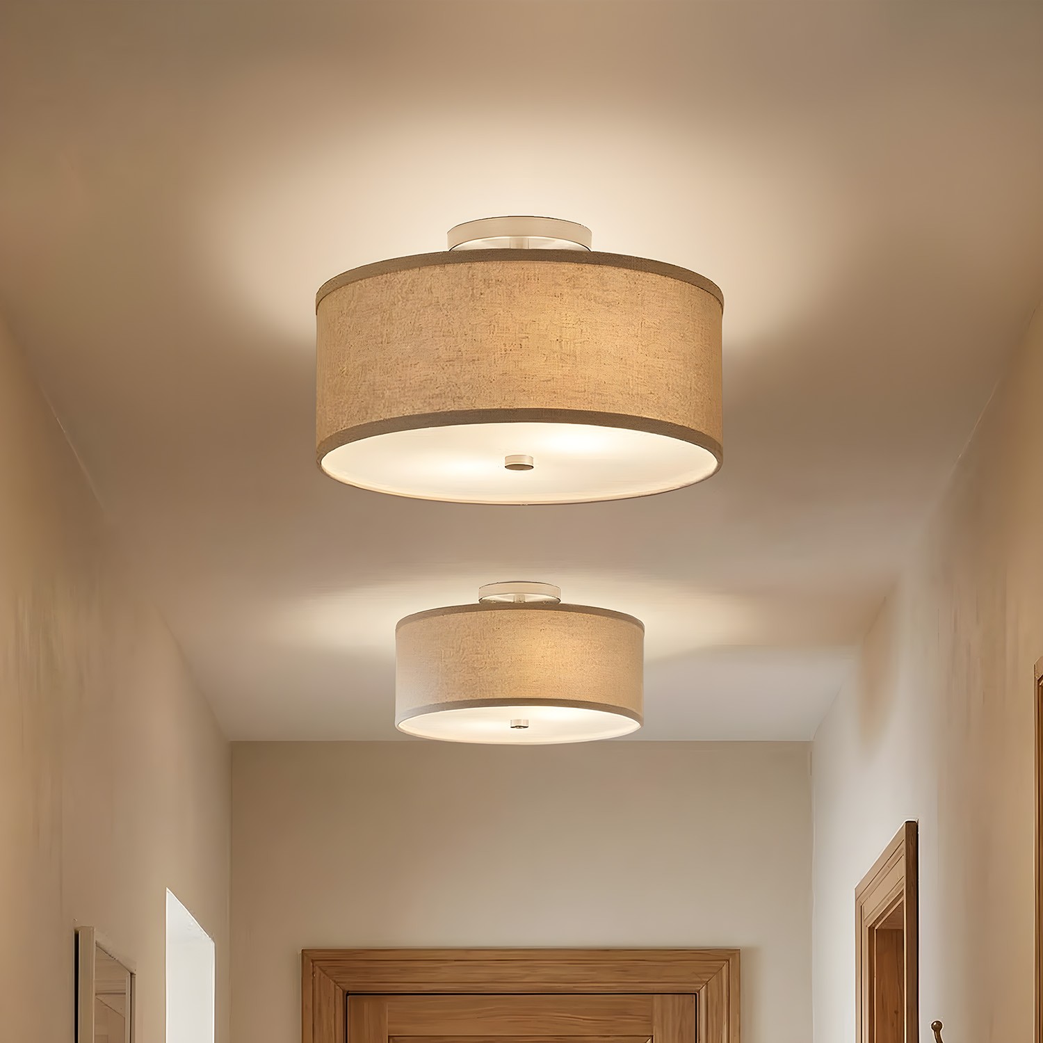 Beckham Minimalist Linen Drum Flush Mount Ceiling Light
