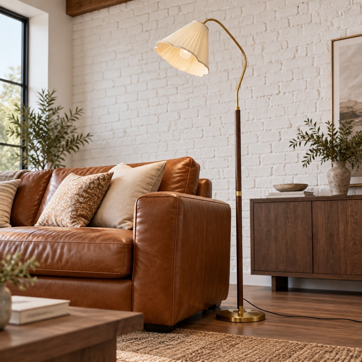 Xalon Wooden Cloth Pleated Shade Floor Lamp