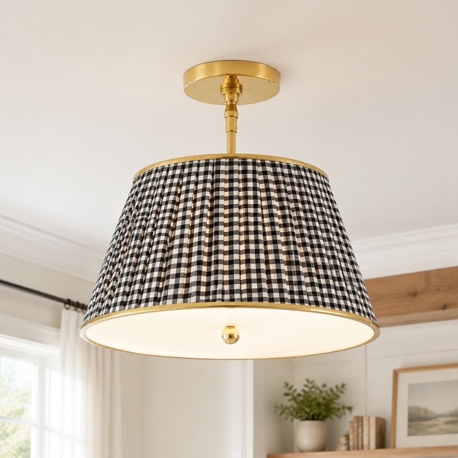 Celestine French Country Pleated Fabric Semi-Flush Ceiling Light