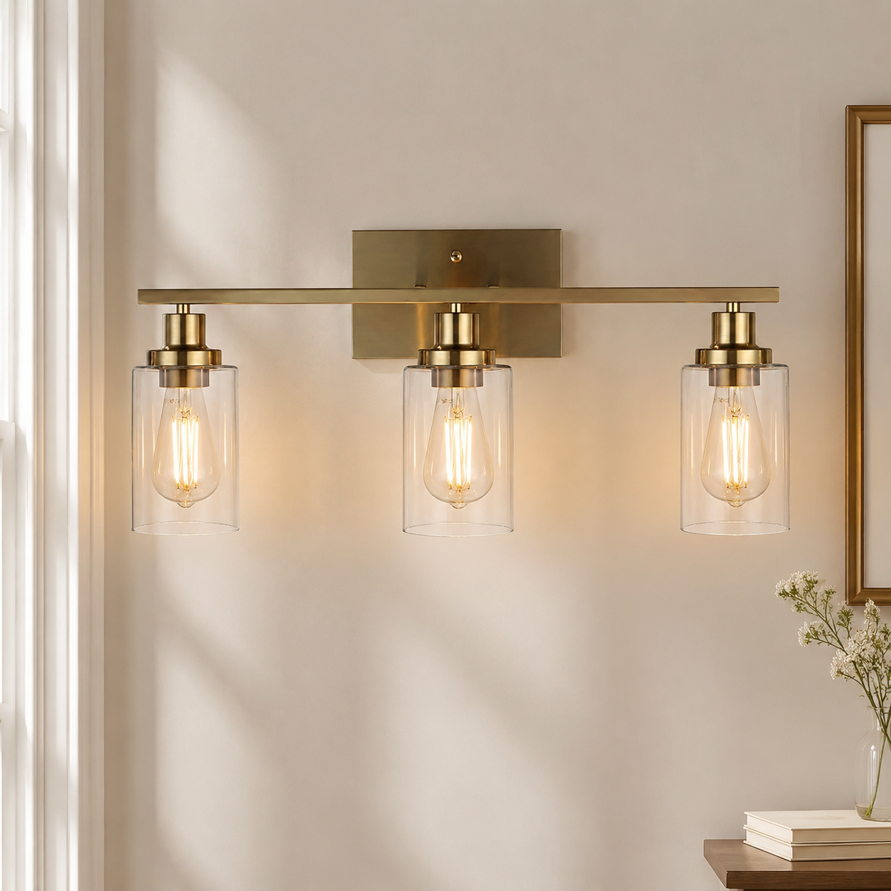 Lynor Classic Farmhouse Clear Glass Triple Sconce