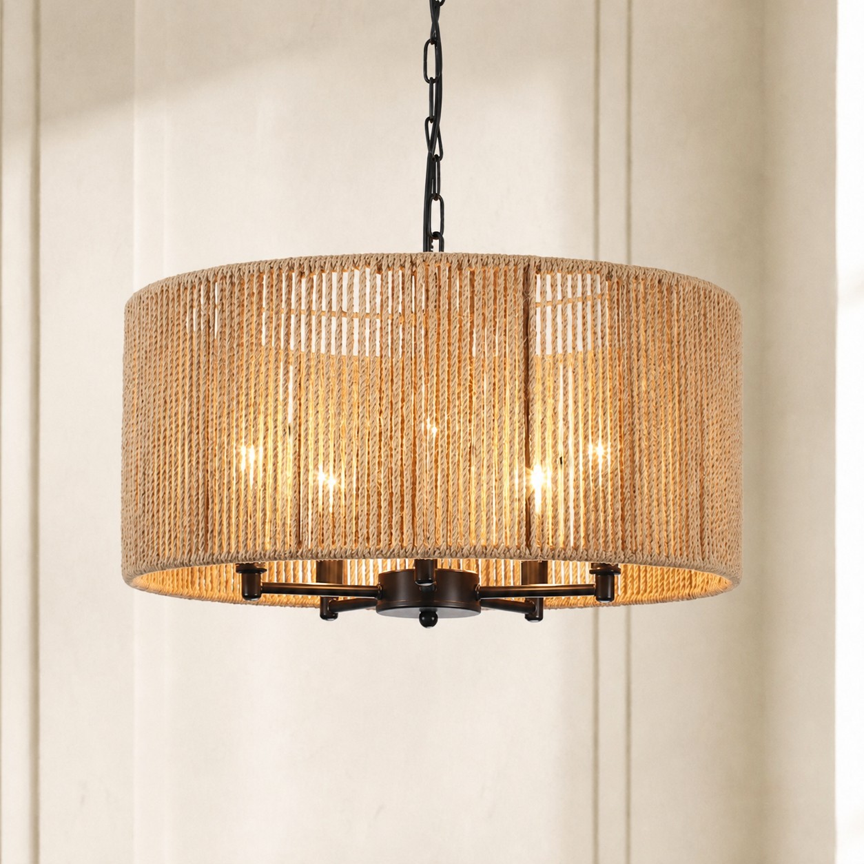Haynes Rustic Rattan Dimmable Drum Pendant Light