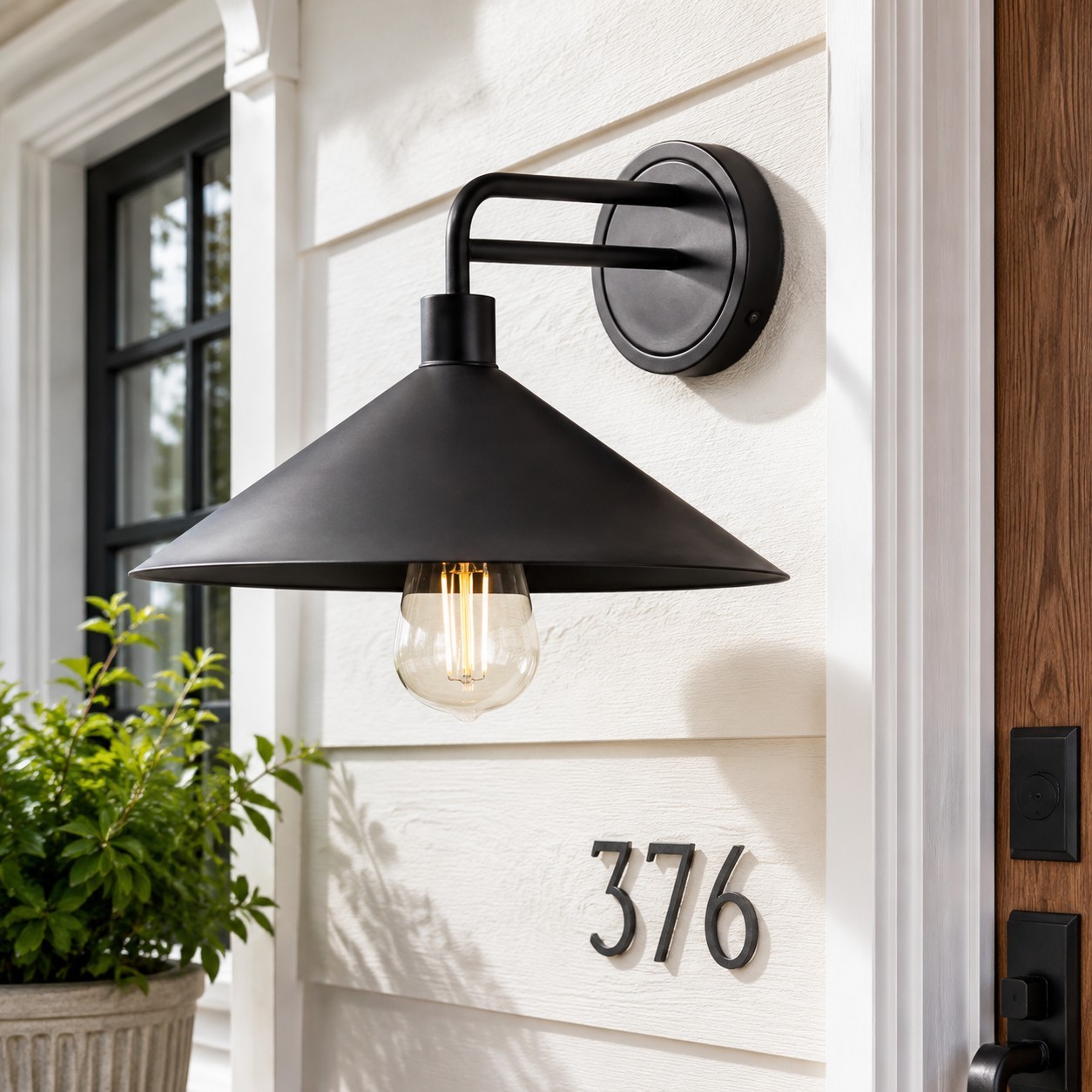 Kemp Industrial Black Brass Metal Indoor/Outdoor Wall Light