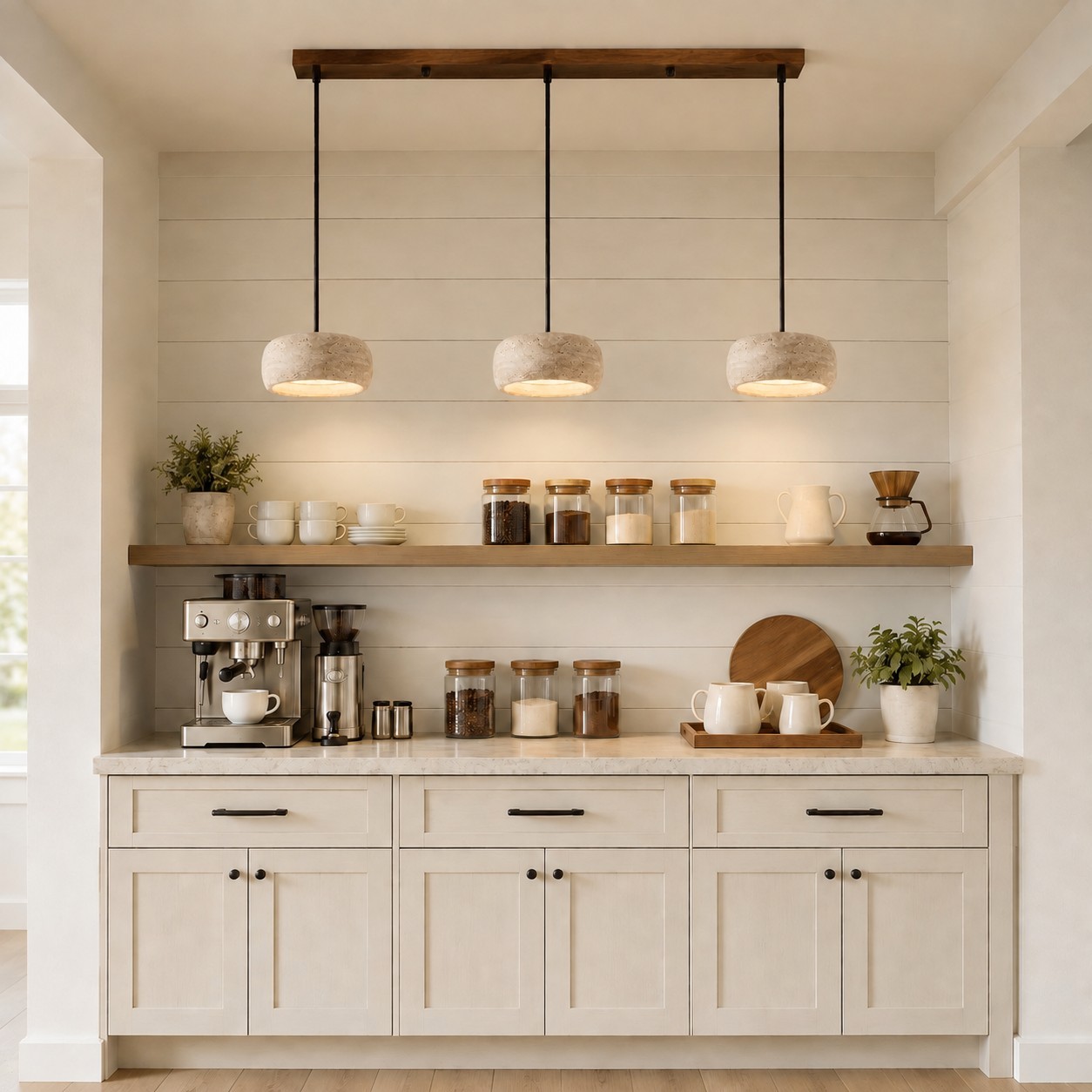 Veloria Scandinavian Travertine Round Pendant Light
