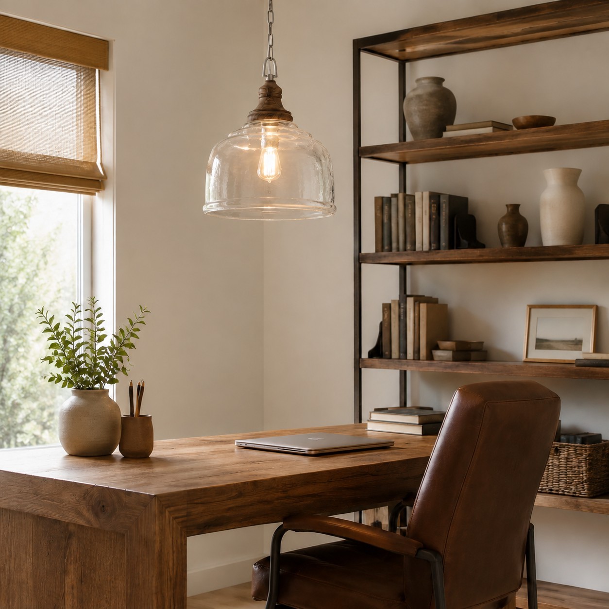 Alexander Farmhouse Wood Accent Clear Glass Pendant Light