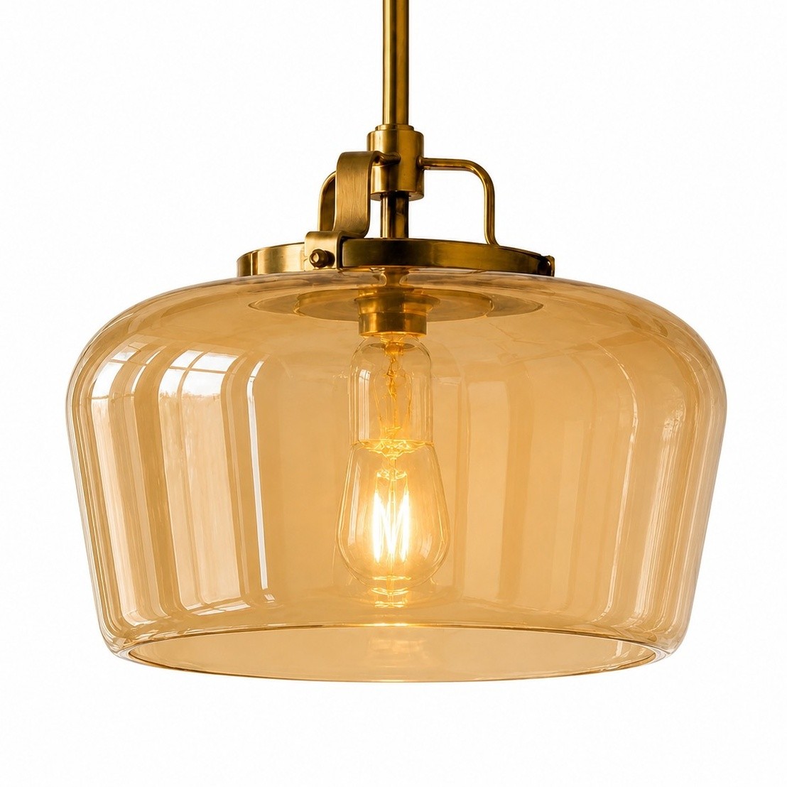 Nathaniel Vintage Brass Rounded Bowl Glass Shade Pendant Light