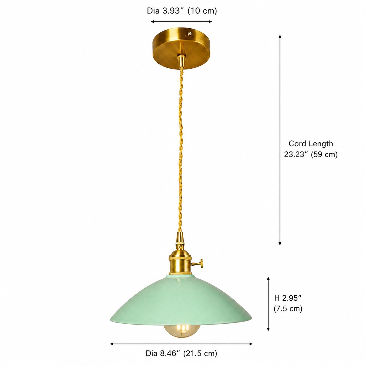 Lenora Vintage Ceramic Brass Cone Pendant Light