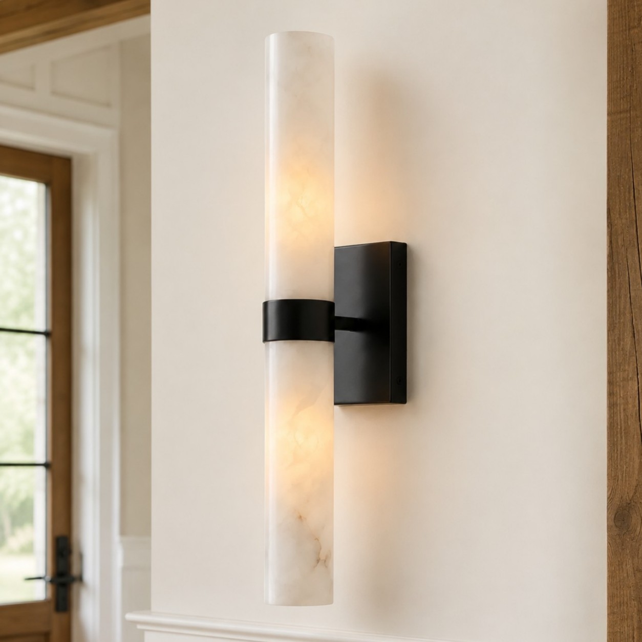 Tobias Modern Vertical Alabaster Tube Wall Sconce