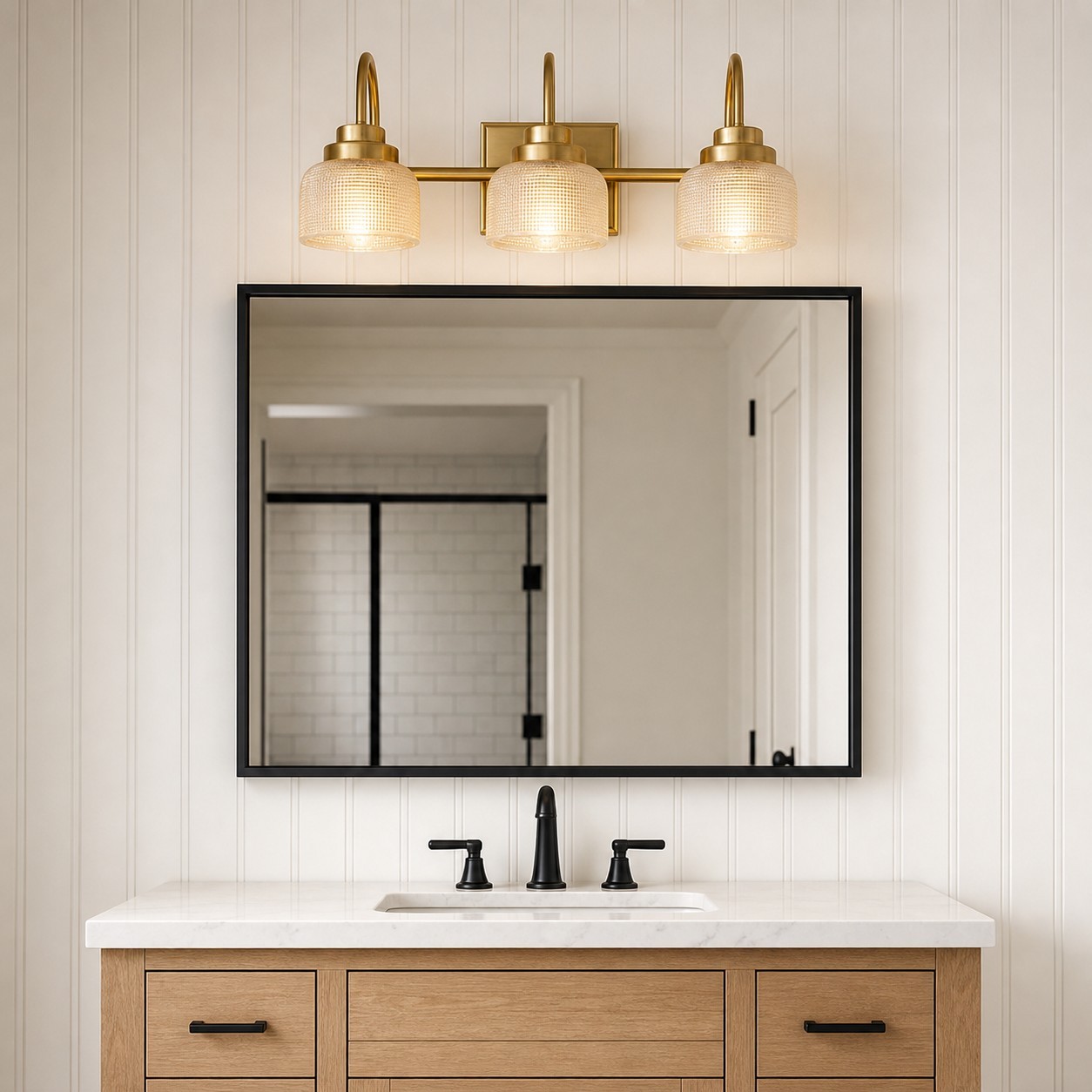 Julian Farmhouse Brass Texture Transparent Glass Sconces