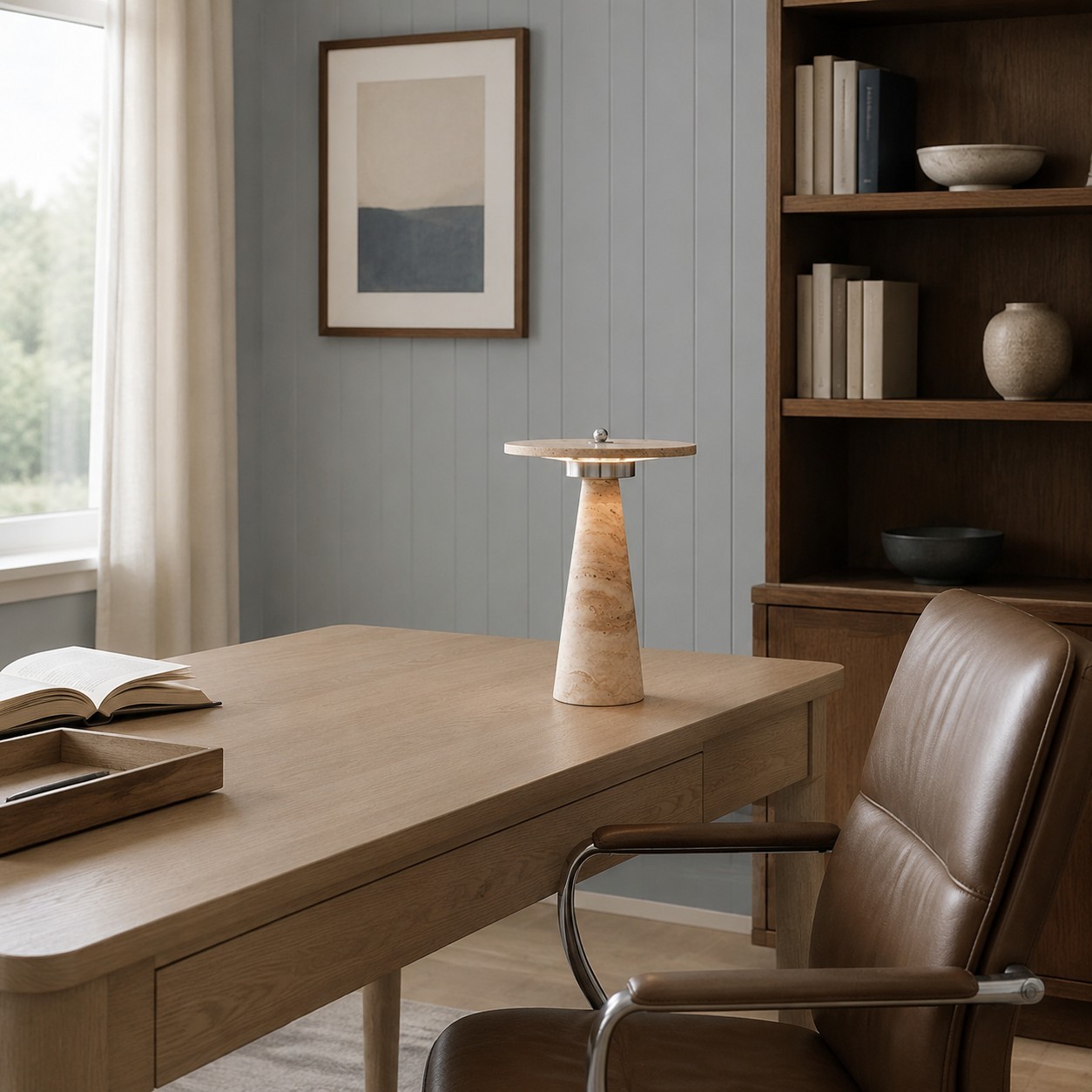 Aelwen Wabi Sabi LED Travertine Disc Table Lamp
