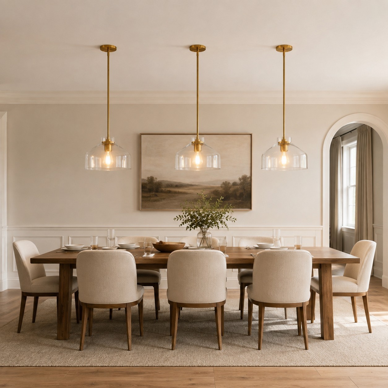 Drilon Modern Brass Rod Glass Shade Pendant Light