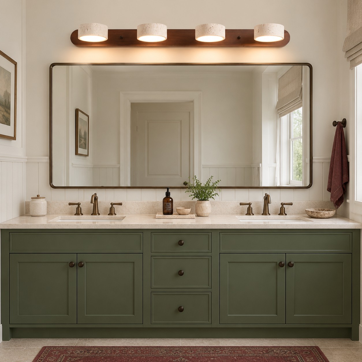 Benjamin Rustic Adjustable Travertine Wood Led Vanity Sconce