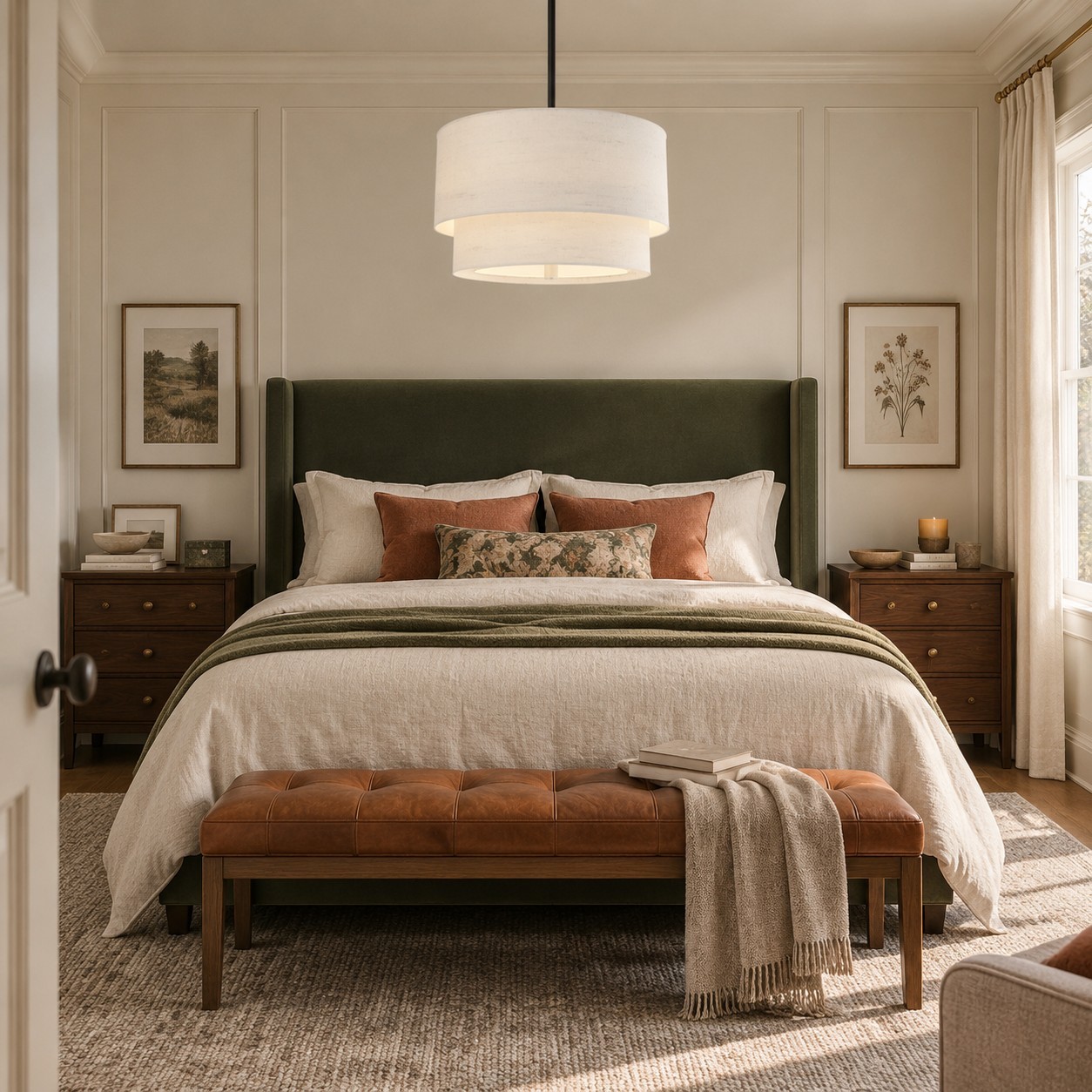 Javier Natural Linen Double Fabric Drum Pendant Light