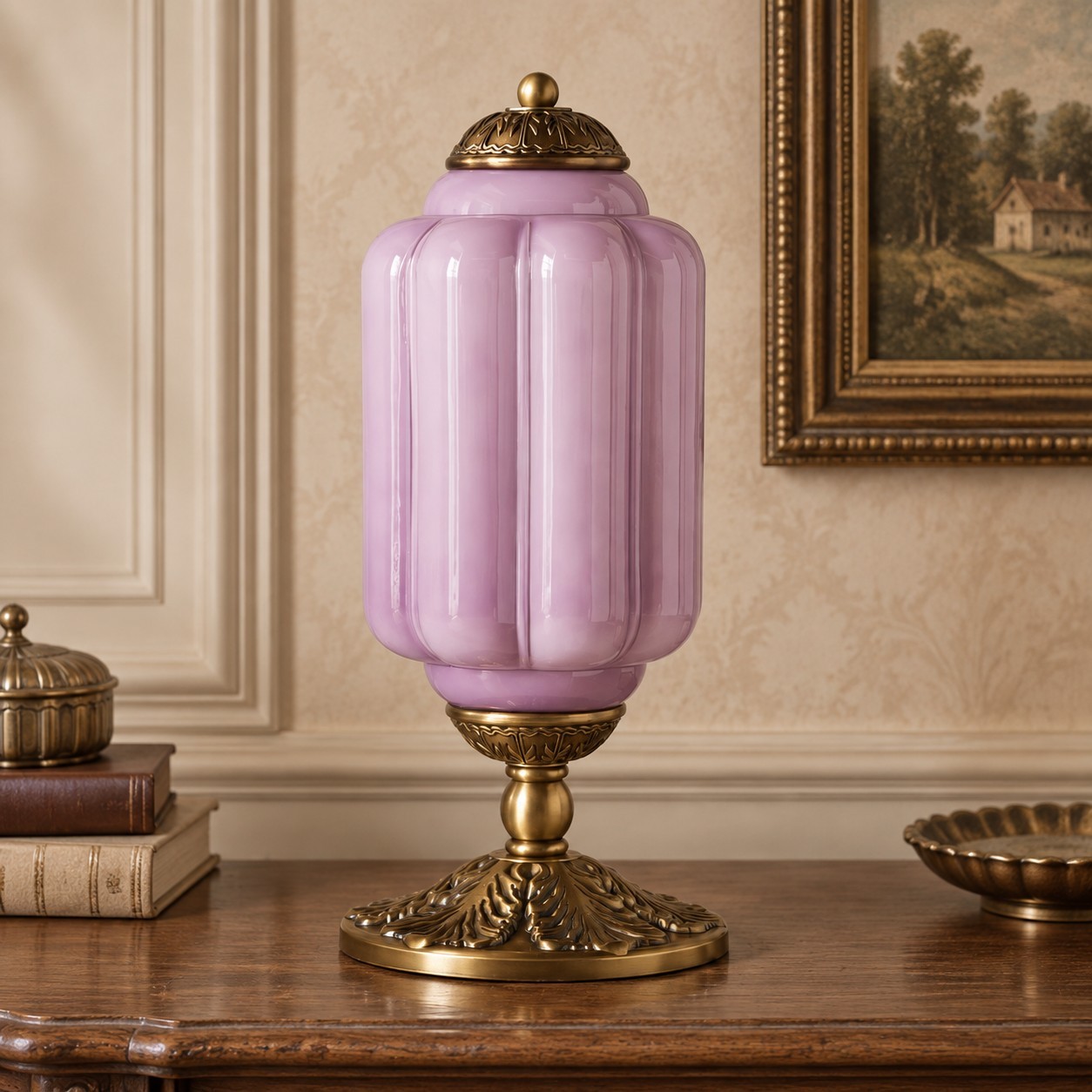 Nexos French Retro Cream Glass Textured Eloise Table Lamp