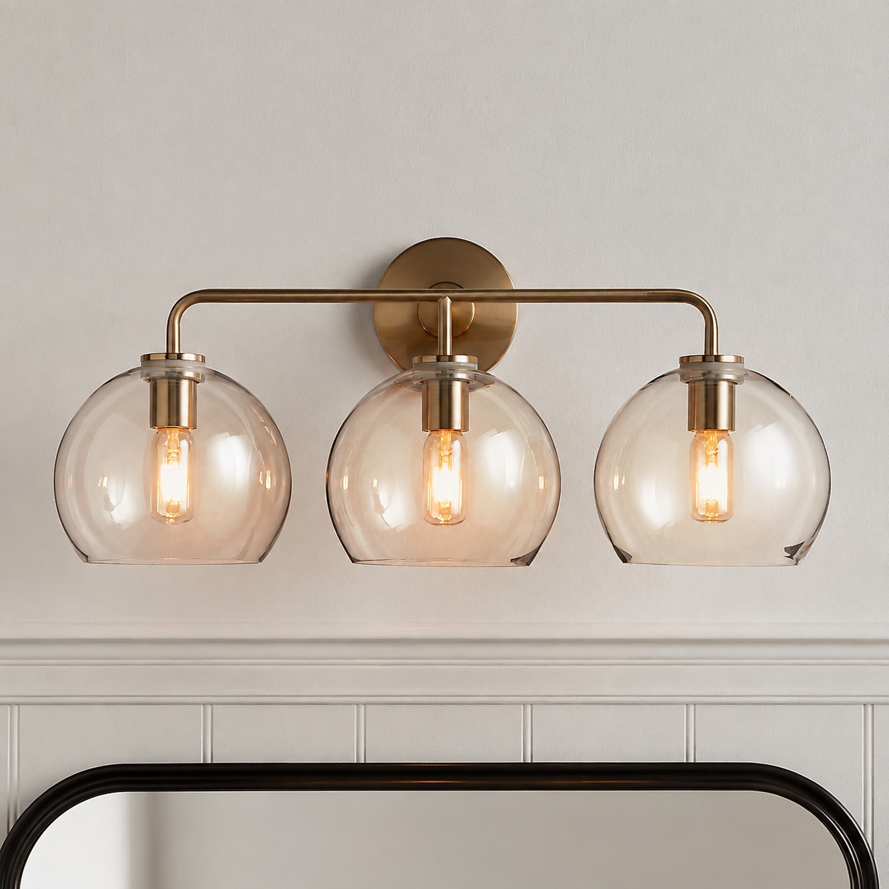 Konig Minimalist 3-Light Round Shade Brass Glass Wall Light
