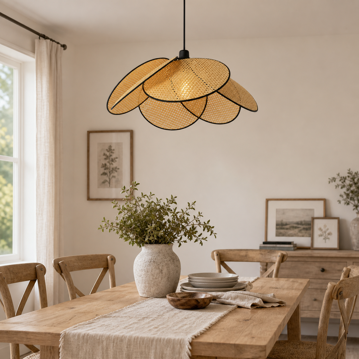 Atticus Screen Cannage Rattan Pendant Light