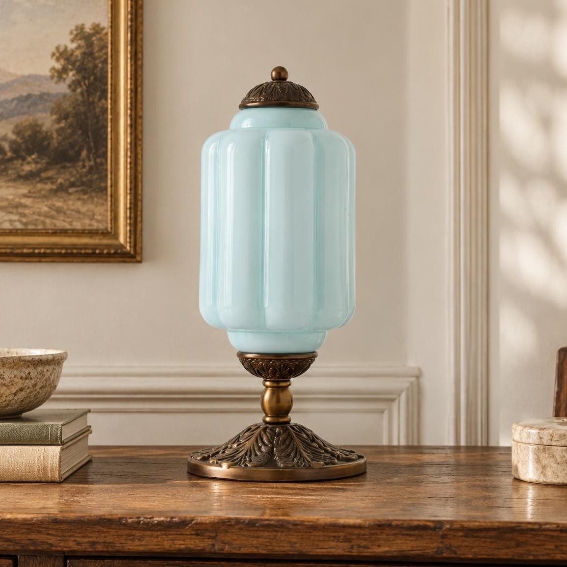 Nexos French Retro Cream Glass Textured Eloise Table Lamp