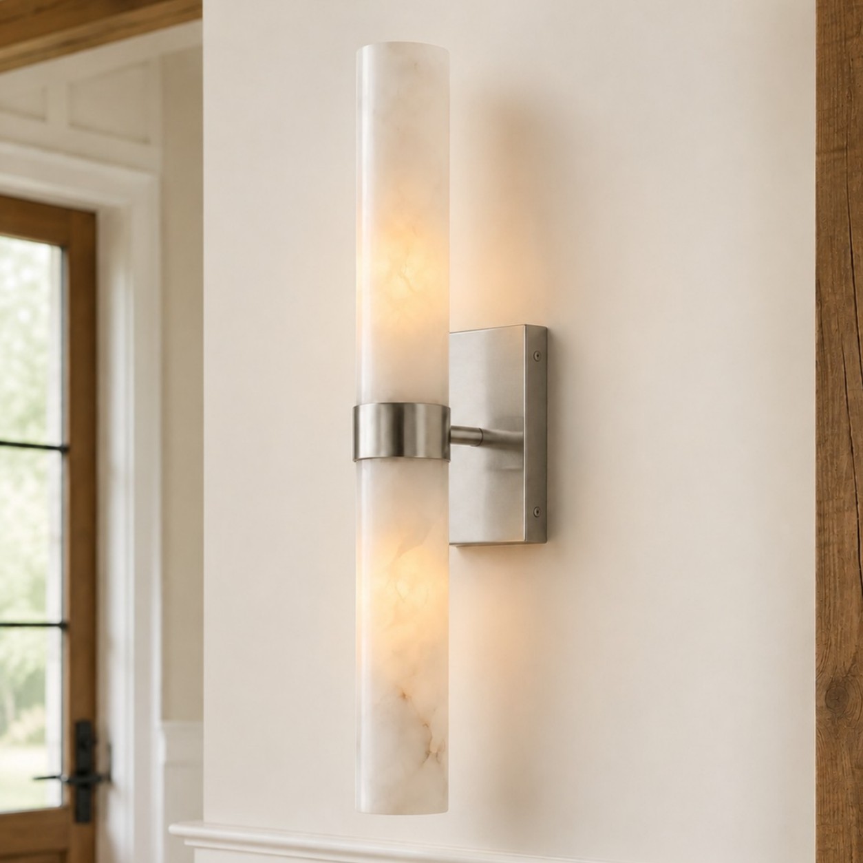 Tobias Modern Vertical Alabaster Tube Wall Sconce