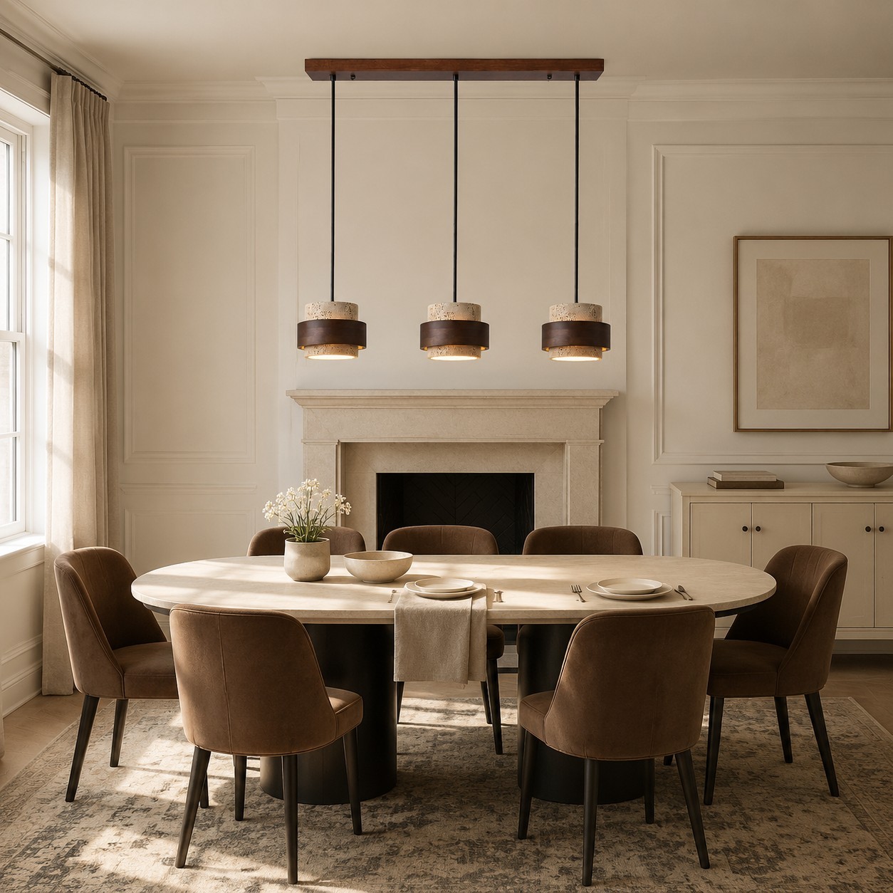 Timothy Wabi Sabi Cylindrical Travertine Pendant Light