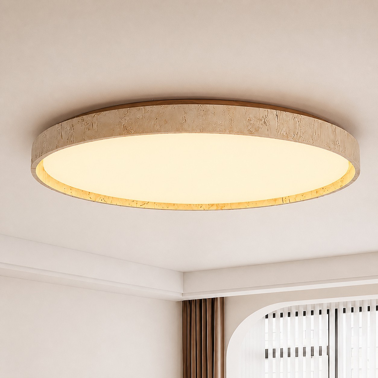 Veyran Minimalist Travertine Round LED Flush Mount Ceiling Light