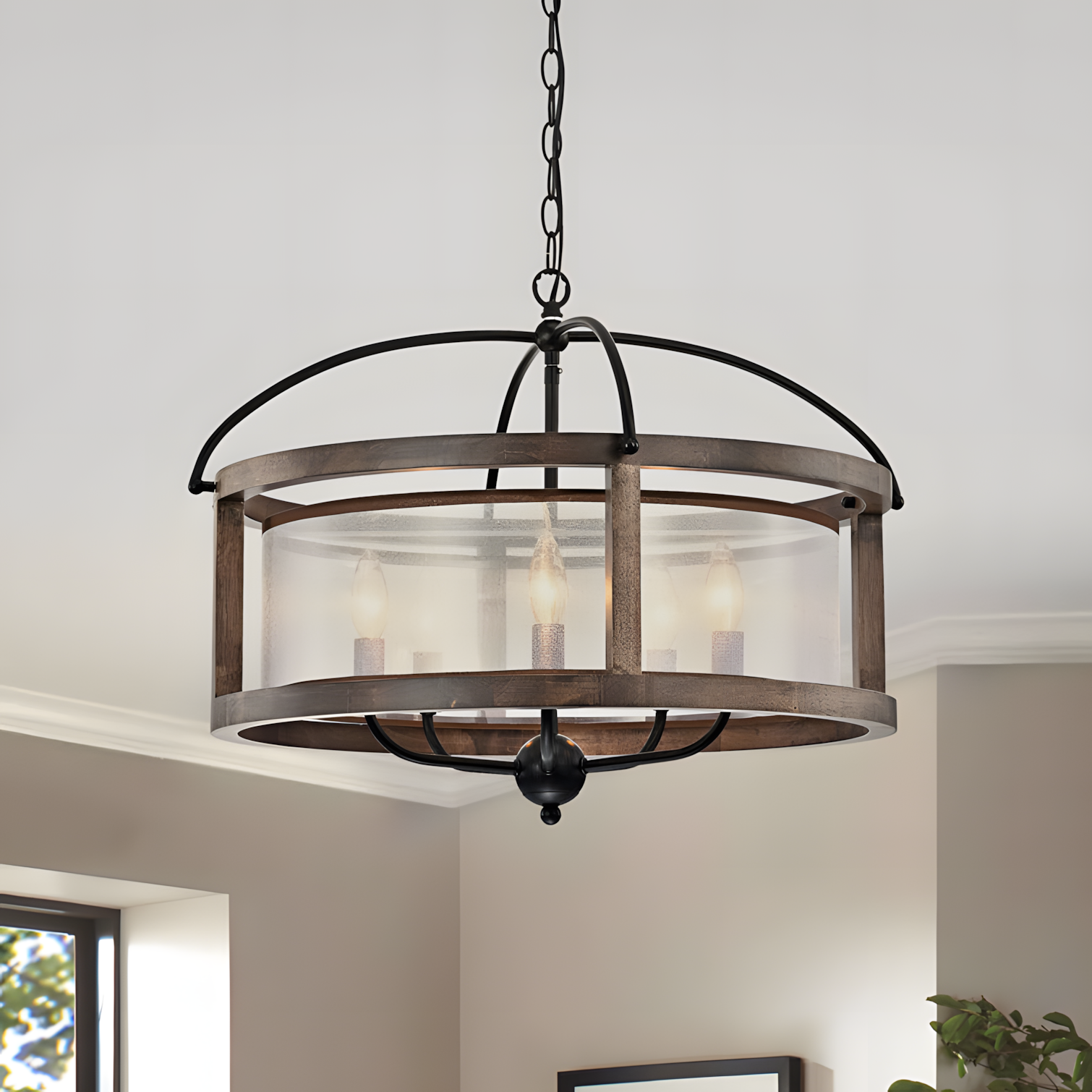 Aelric Farmhouse 5-Light Metal Frame Drum Chandelier