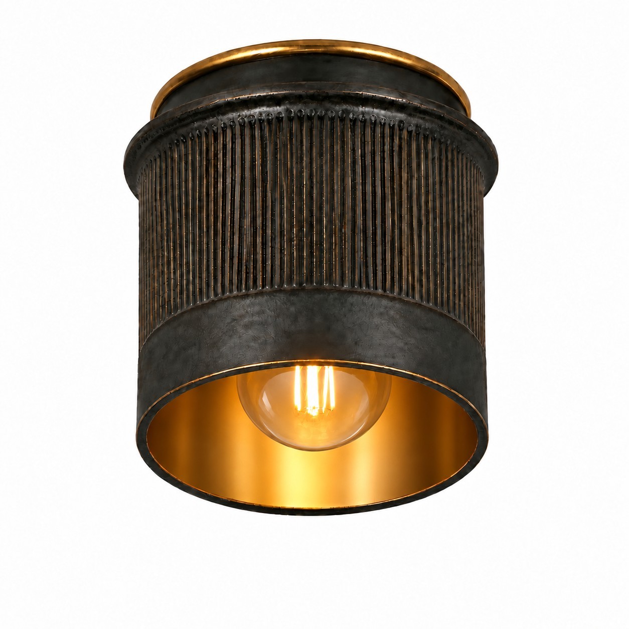Damon Vintage Cylinder Fluted Metal Flush Mount Ceiling Light