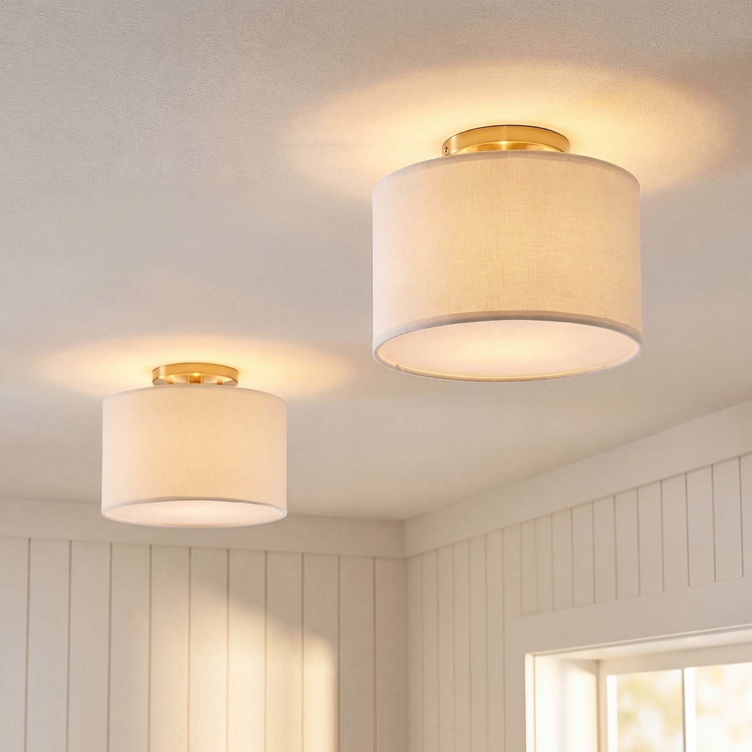 Joram White Linen Drum Ceiling Light