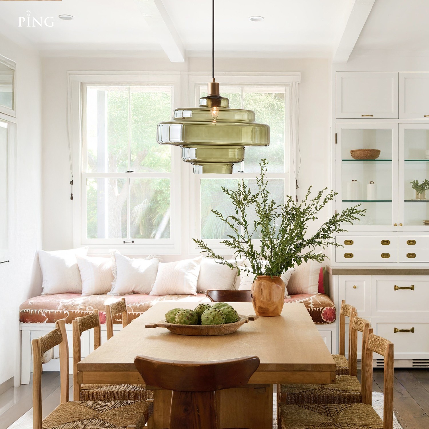 Yves Contemporary Tiered Green Glass Pendant Light