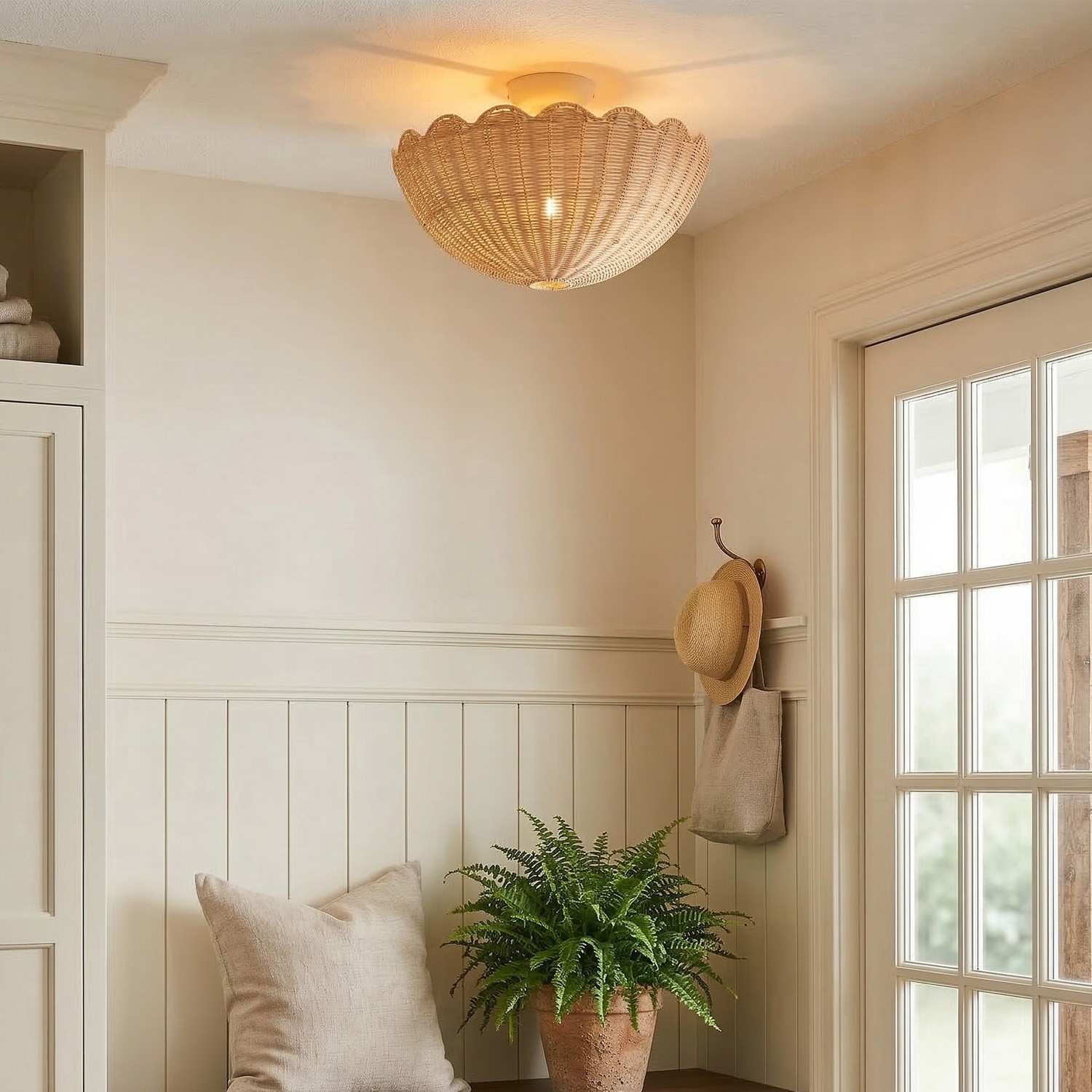 Andrew Natural Flower Rattan Flush Mount Ceiling Light