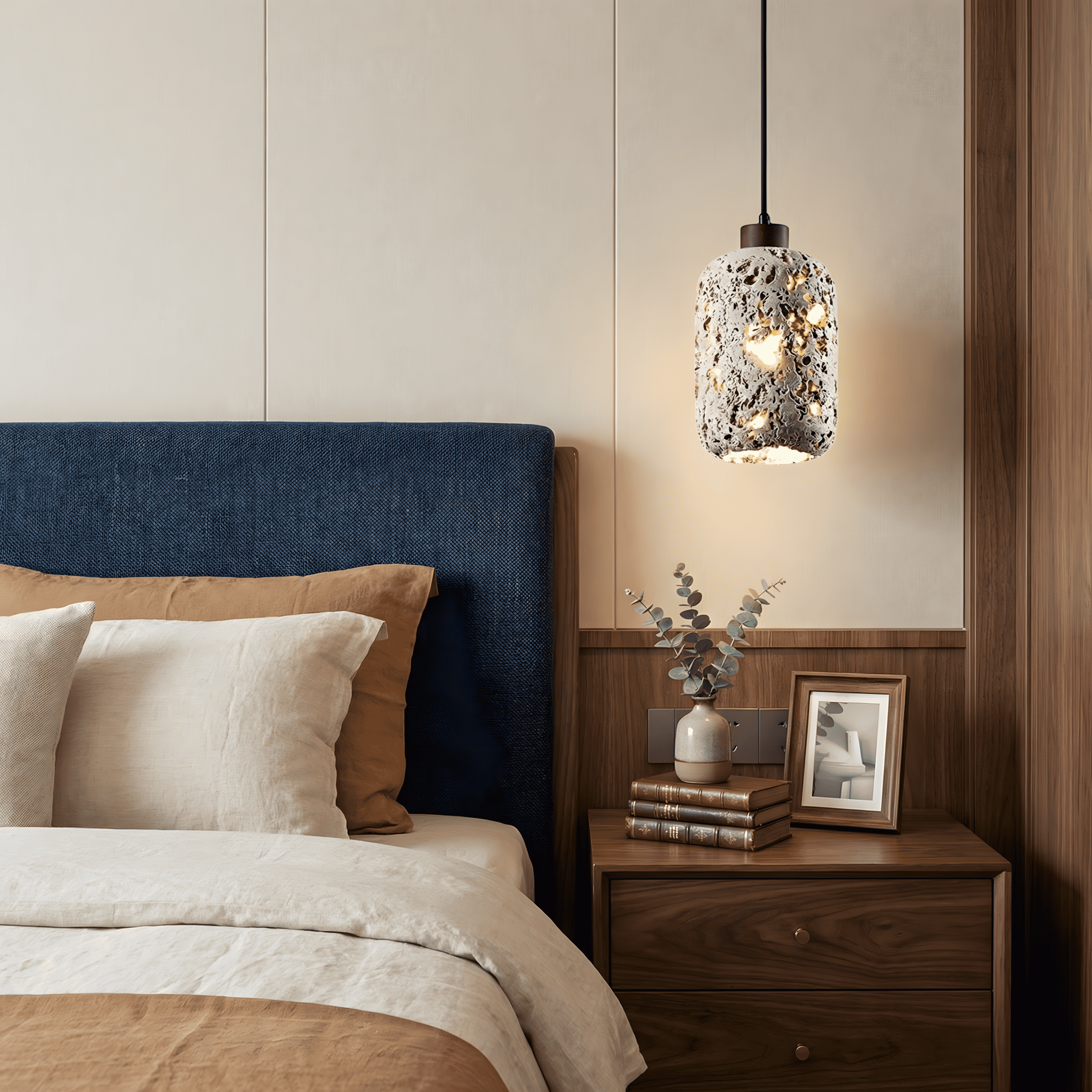 Kianu Wabi-Sabi Travertine Barrel Pendant Light