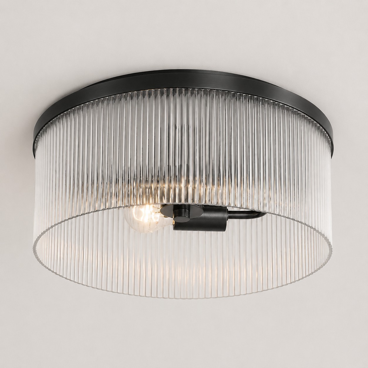 Sylan Farmhouse Round Ribbed Glass Flush Mount Ceiling Light
