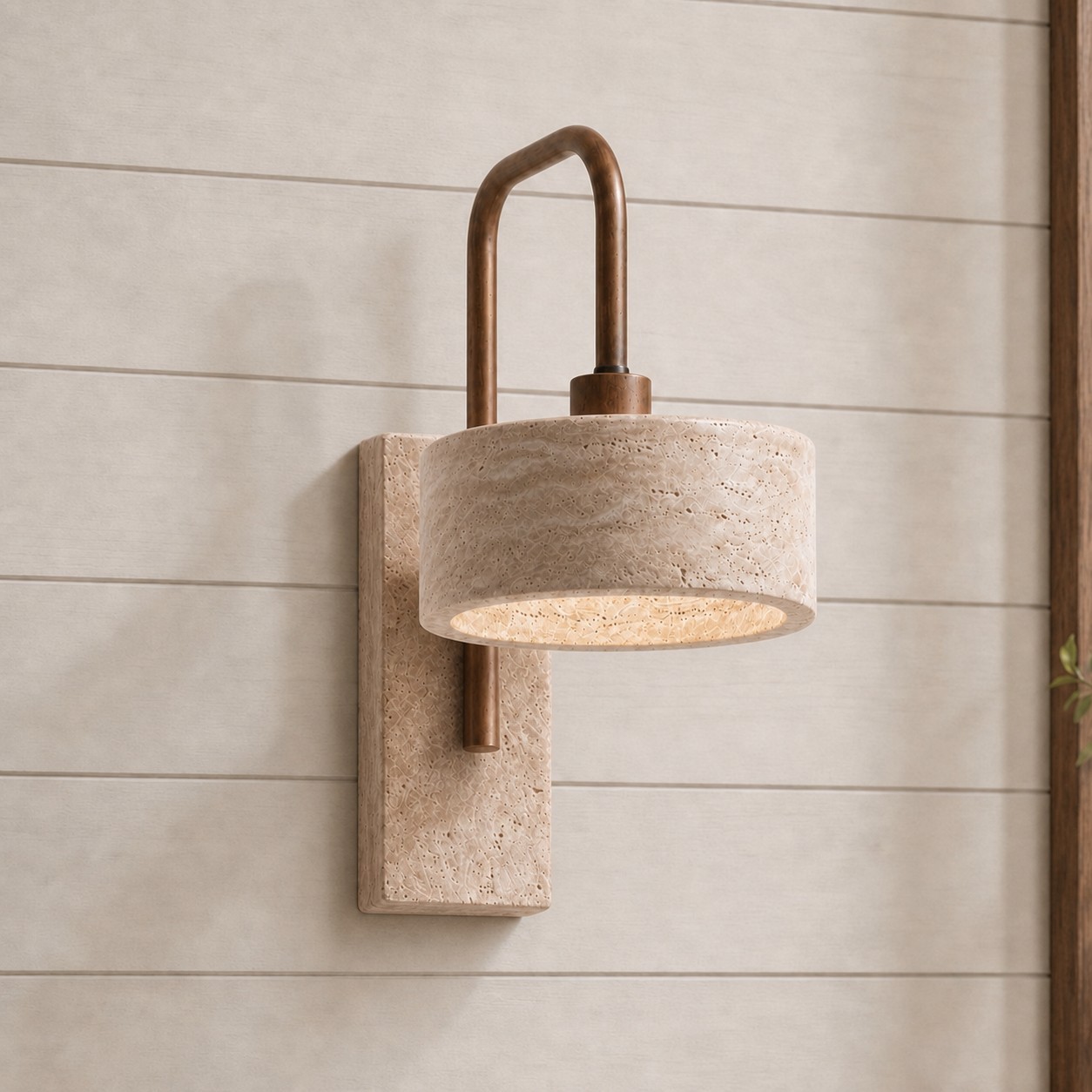 Elliot Wabi Sabi Travertine Wood Cylinder Wall Light