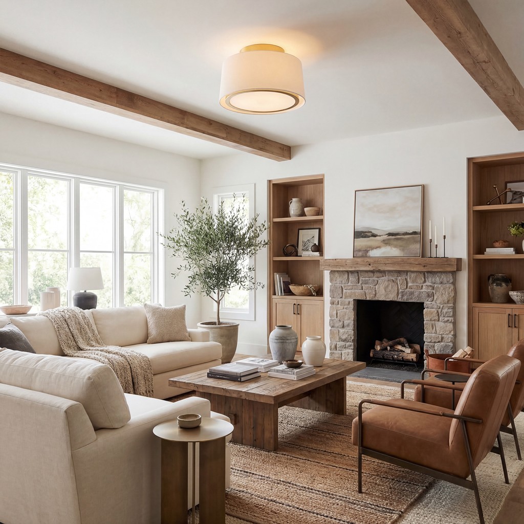 Zuri Farmhouse Drum Linen Ceiling Light