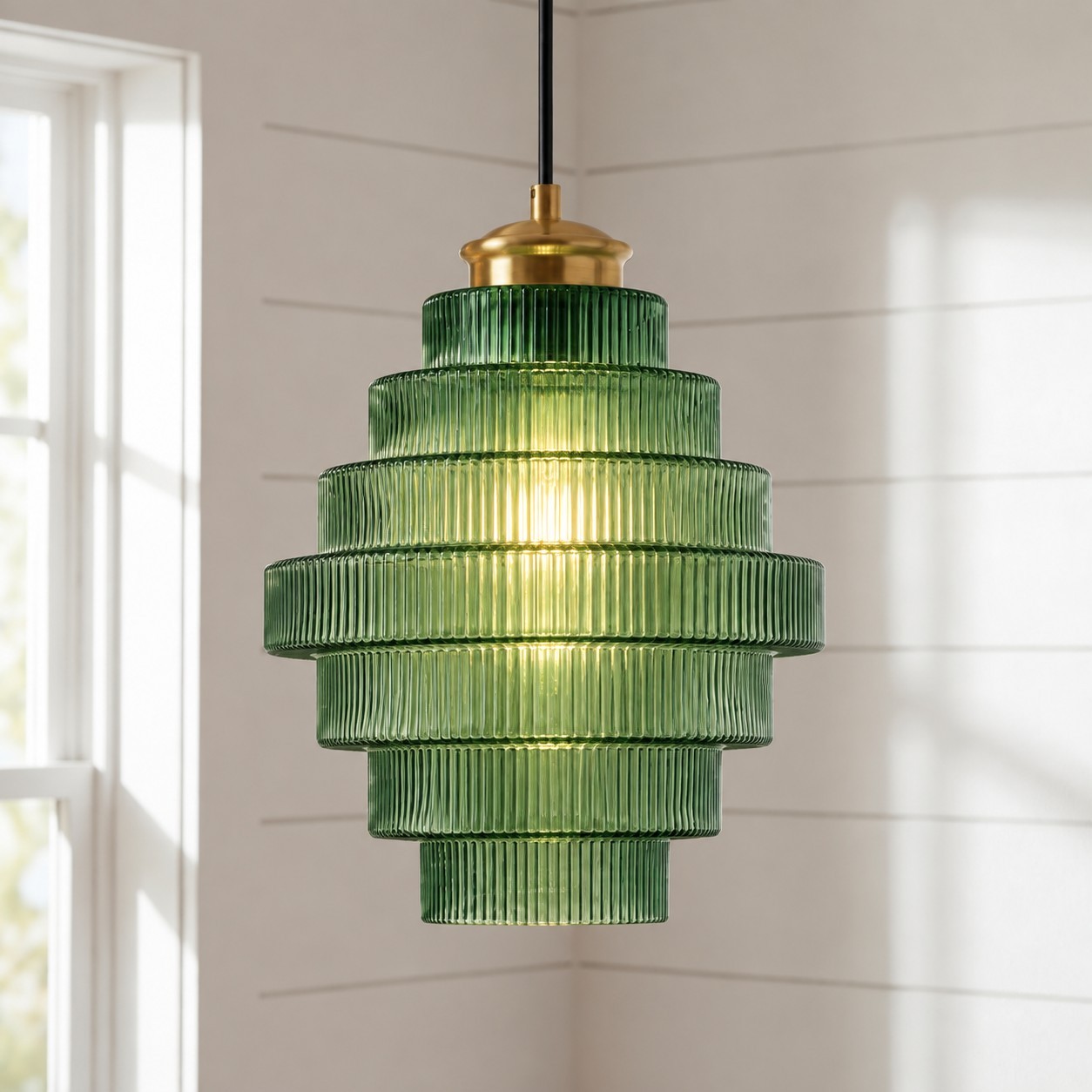 Kaelyn Bottle Shade Stained Striped Glass Pendant Light