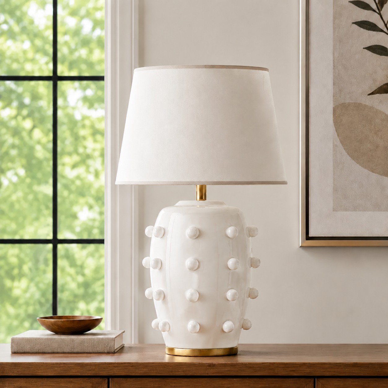 Adrian Modern Farmhouse Ceramic Linen Textured Ball Table Light